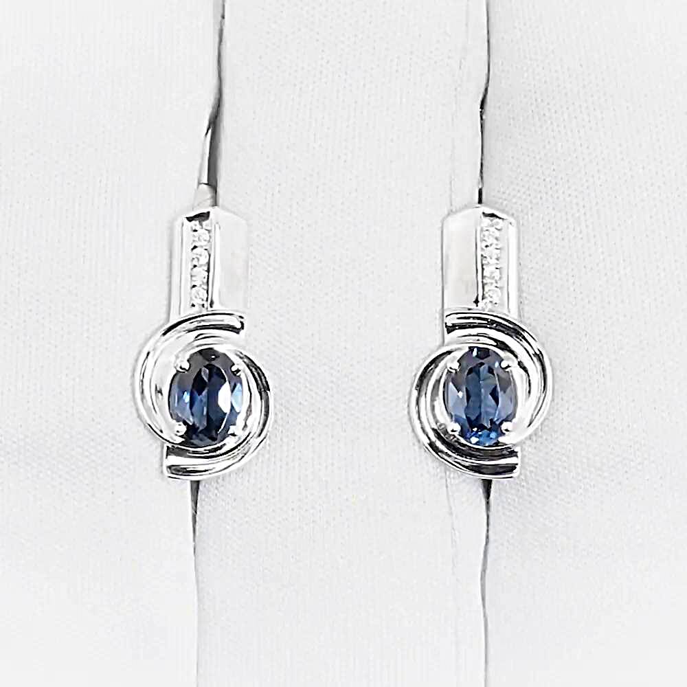 Серьги с топазом лондон и фианитами из белого золота 585 пробы