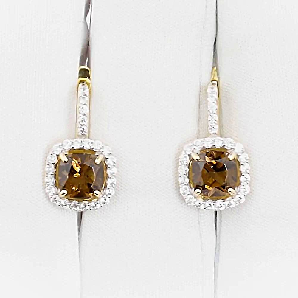 Серьги с раух-топазами и фианитами из желтого золота 585 пробы