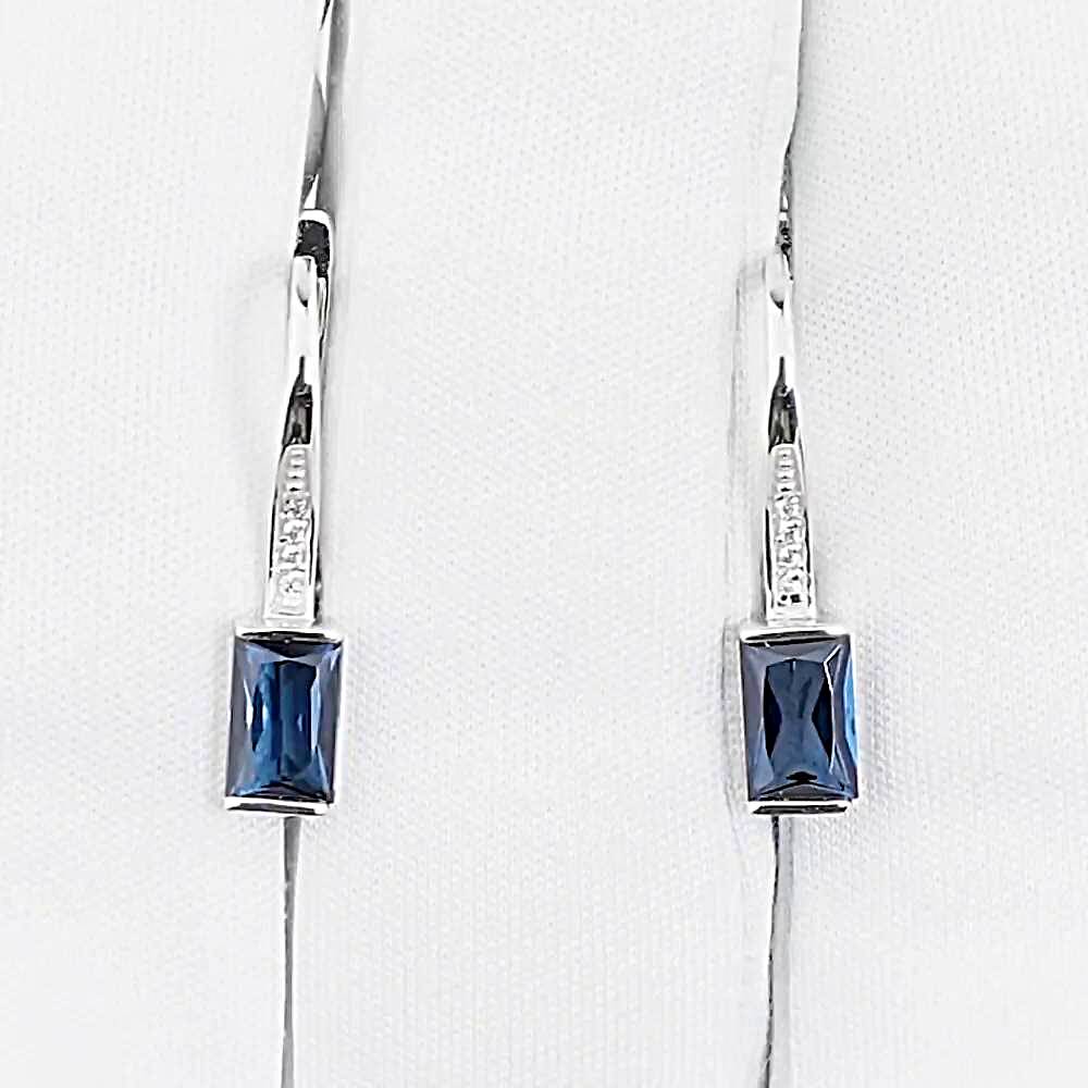 Серьги с топазом лондон и фианитами из белого золота 585 пробы