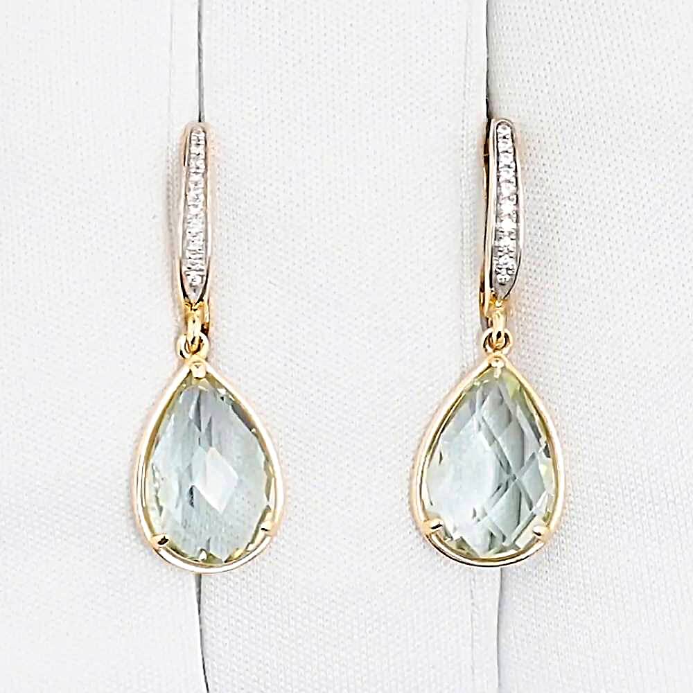 Серьги с празиолитами и фианитами из красного золота 585 пробы