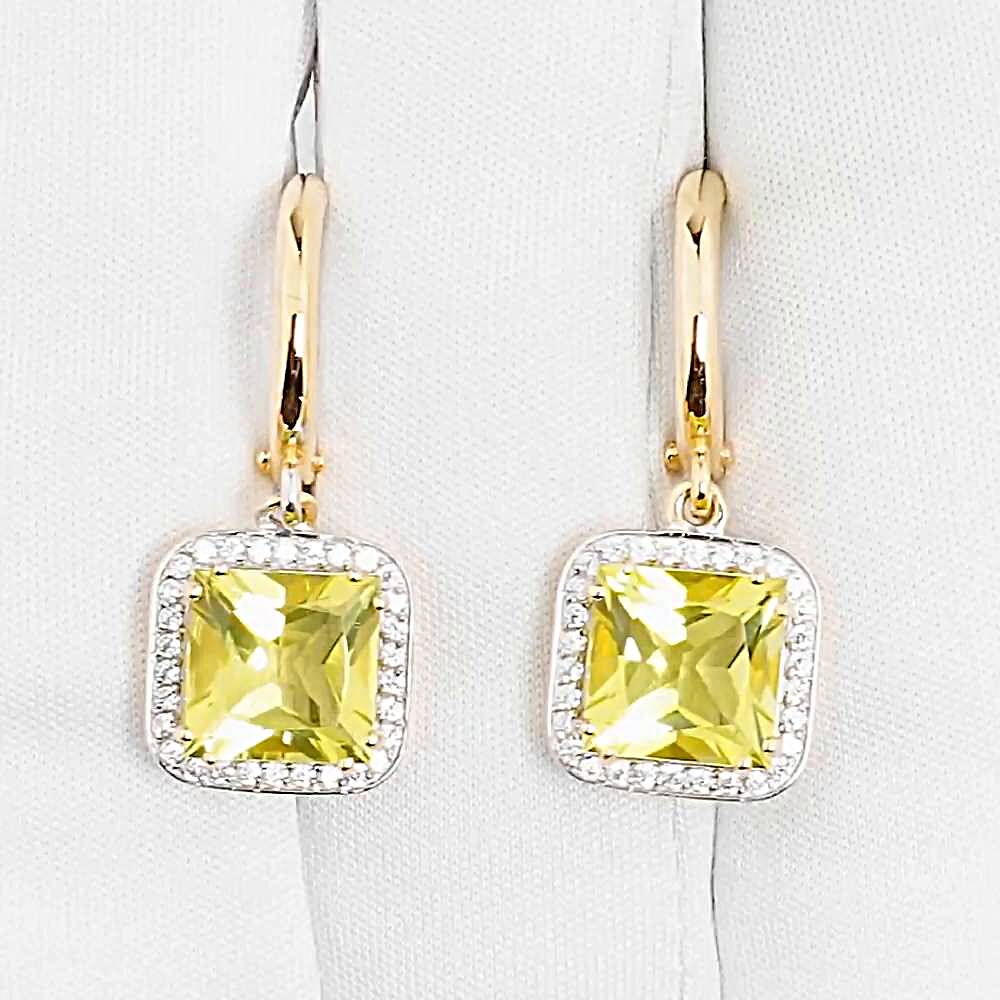 Серьги с кварцем и фианитами из красного золота 585 пробы