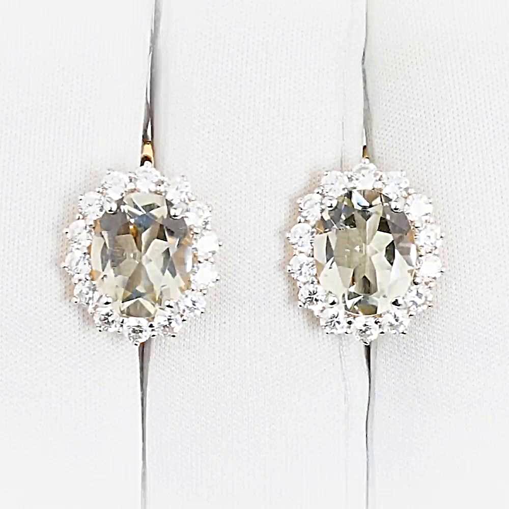 Серьги с празиолитами и фианитами из красного золота 585 пробы