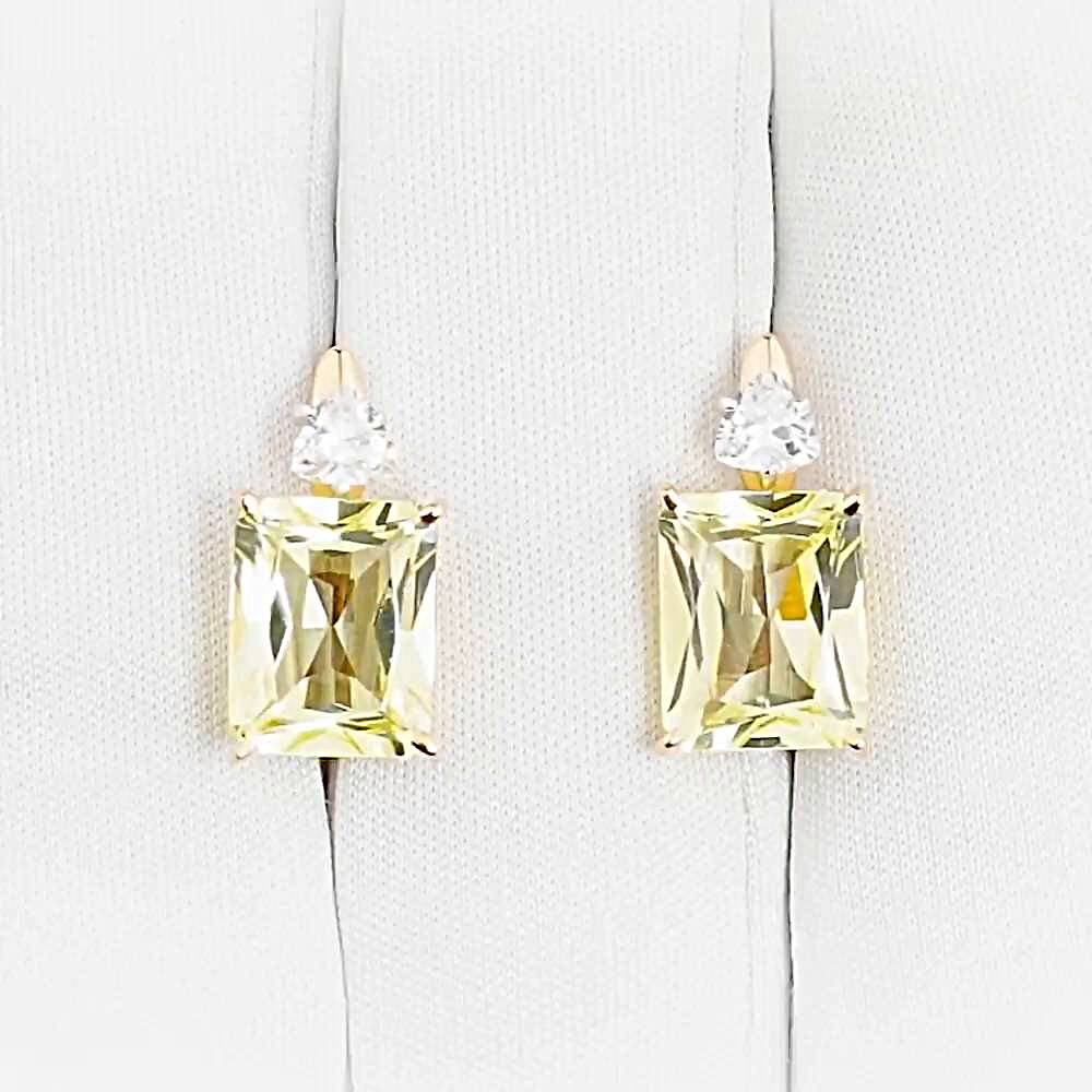 Серьги с кварцем и фианитами из красного золота 585 пробы