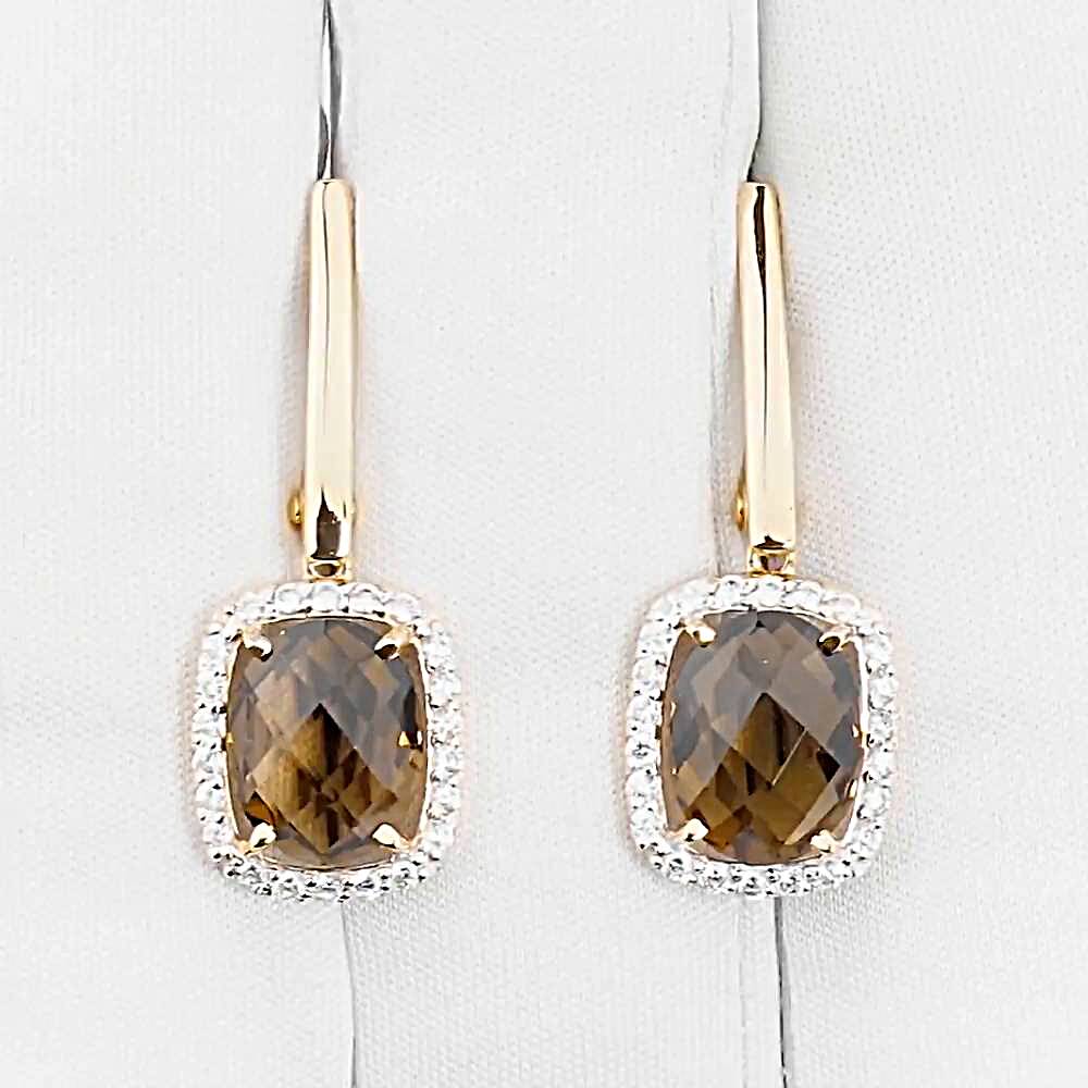 Серьги с раух-топазами и фианитами из красного золота 585 пробы Серьги с раух-топазами и фианитами из красного золота 585 пробы