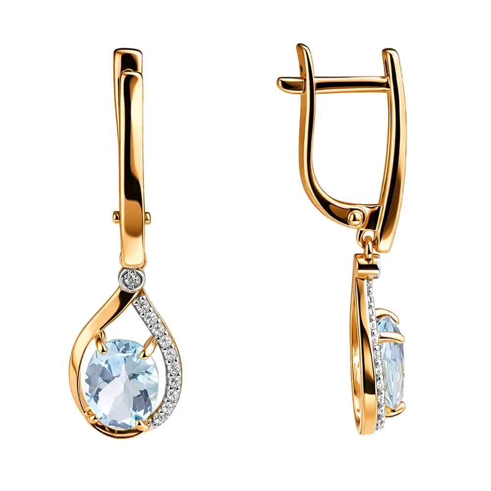 Серьги с топазами и фианитами из красного золота 585 пробы