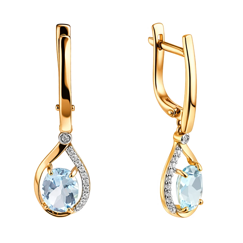 Серьги с топазами и фианитами из красного золота 585 пробы