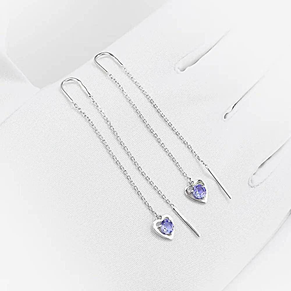 Серьги с танзанитами из белого золота 585 пробы