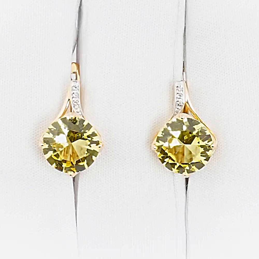 Серьги с кварцем и бриллиантами из красного золота 585 пробы