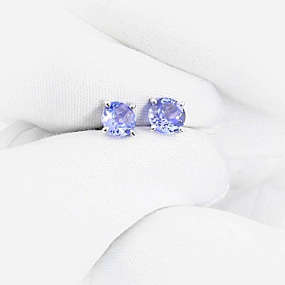 Серьги с танзанитами из белого золота 585 пробы