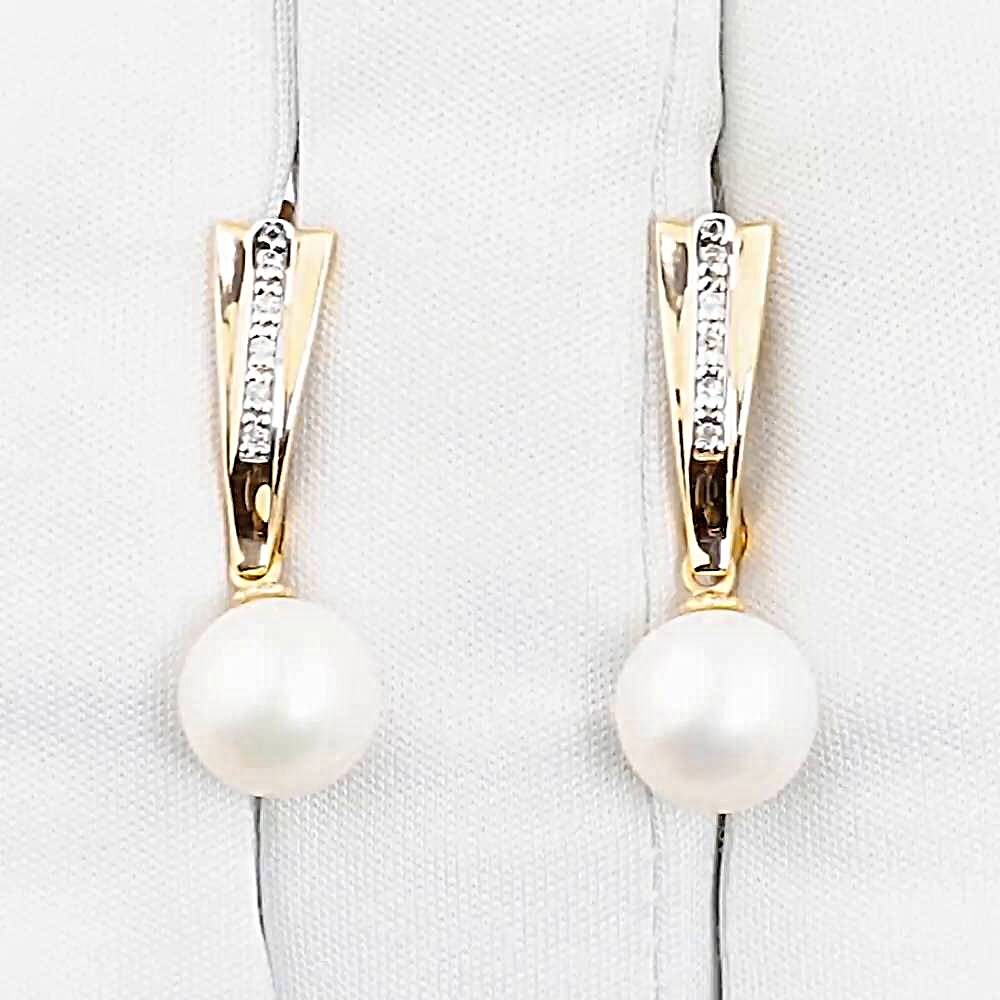 Серьги с культивированным жемчугом и бриллиантами из красного золота 585 пробы