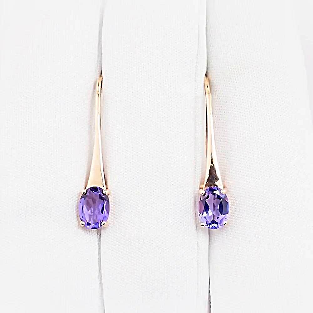 Серьги с аметистами из красного золота 585 пробы