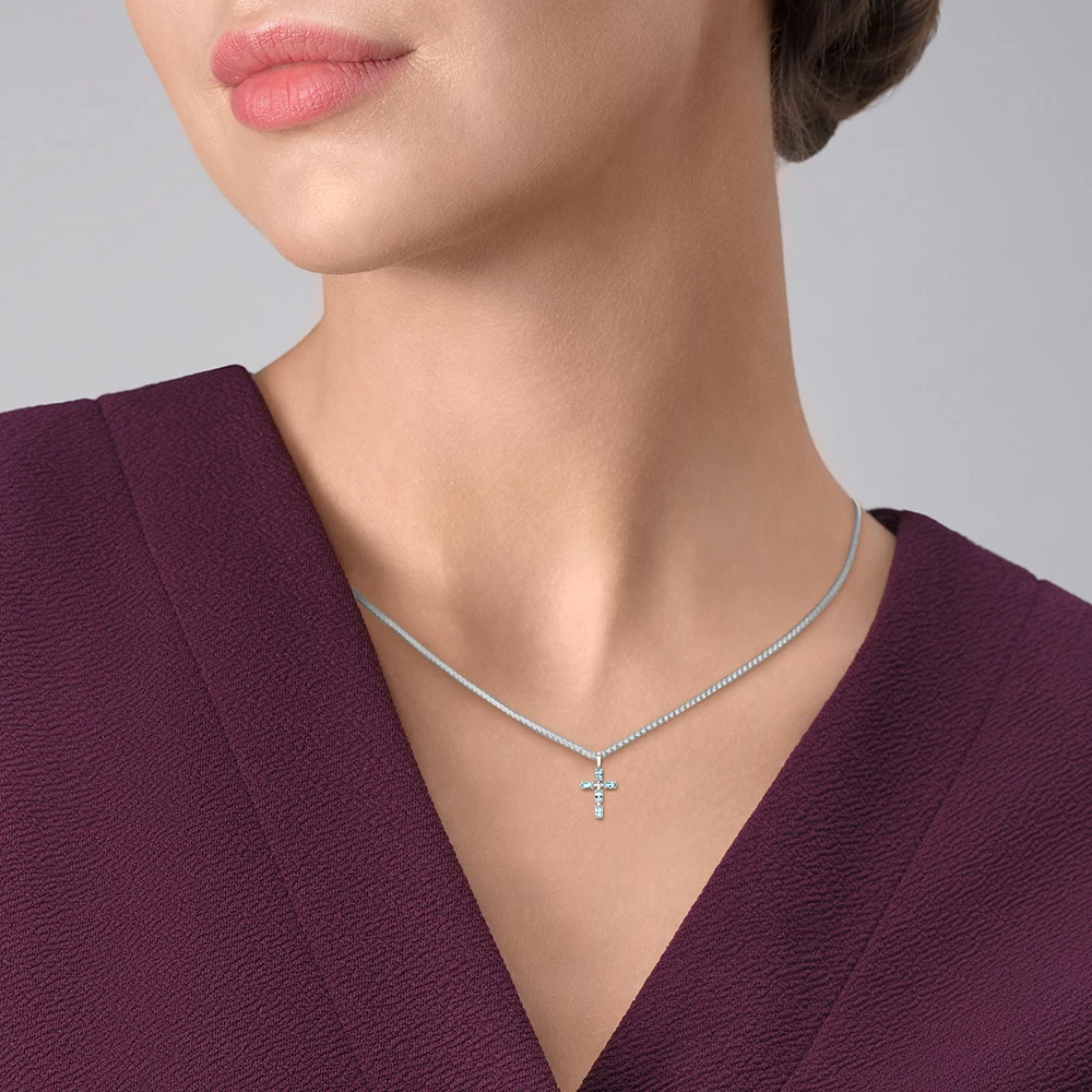 Крестик с топазом и фианитами из белого золота 585 пробы 2