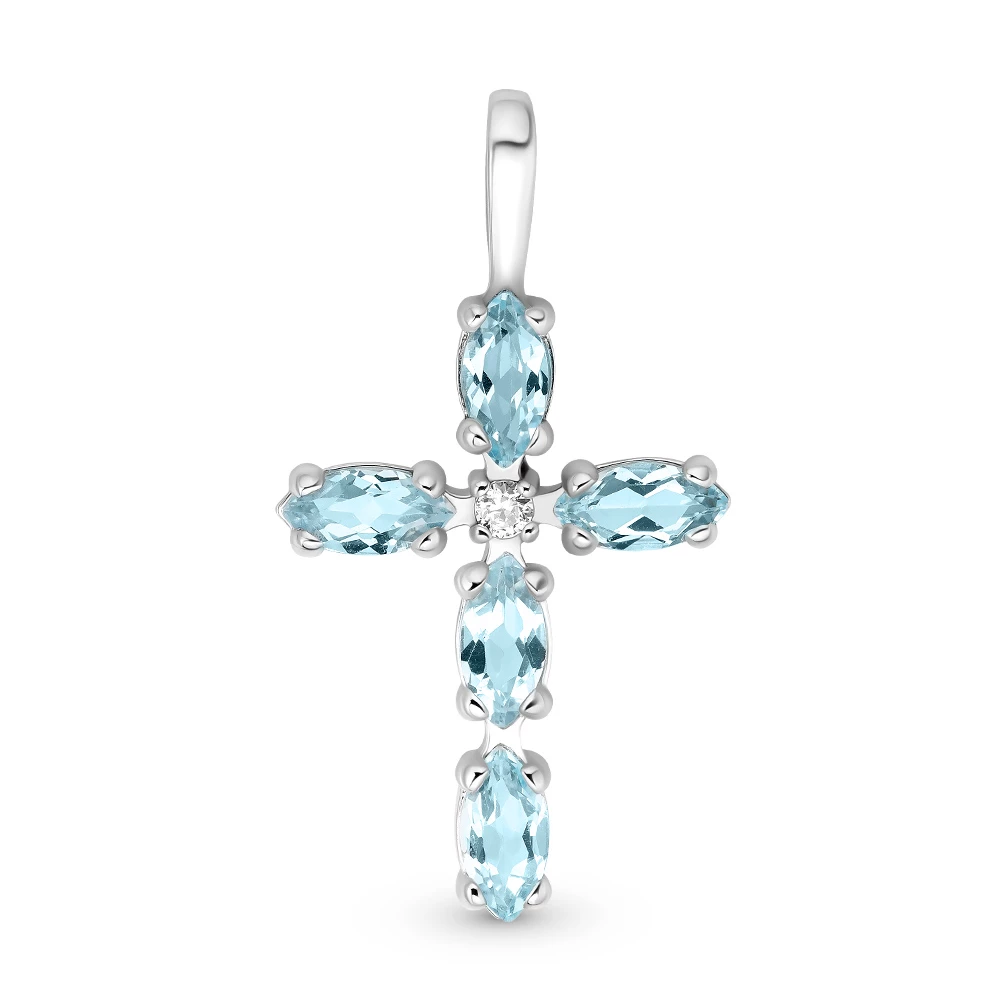 Крестик с топазом и фианитами из белого золота 585 пробы 1