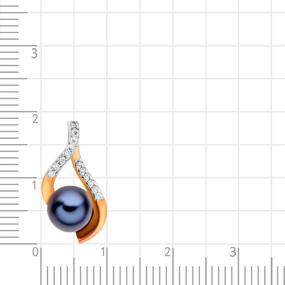 Подвес с культивированным жемчугом и фианитами из красного золота 585 пробы