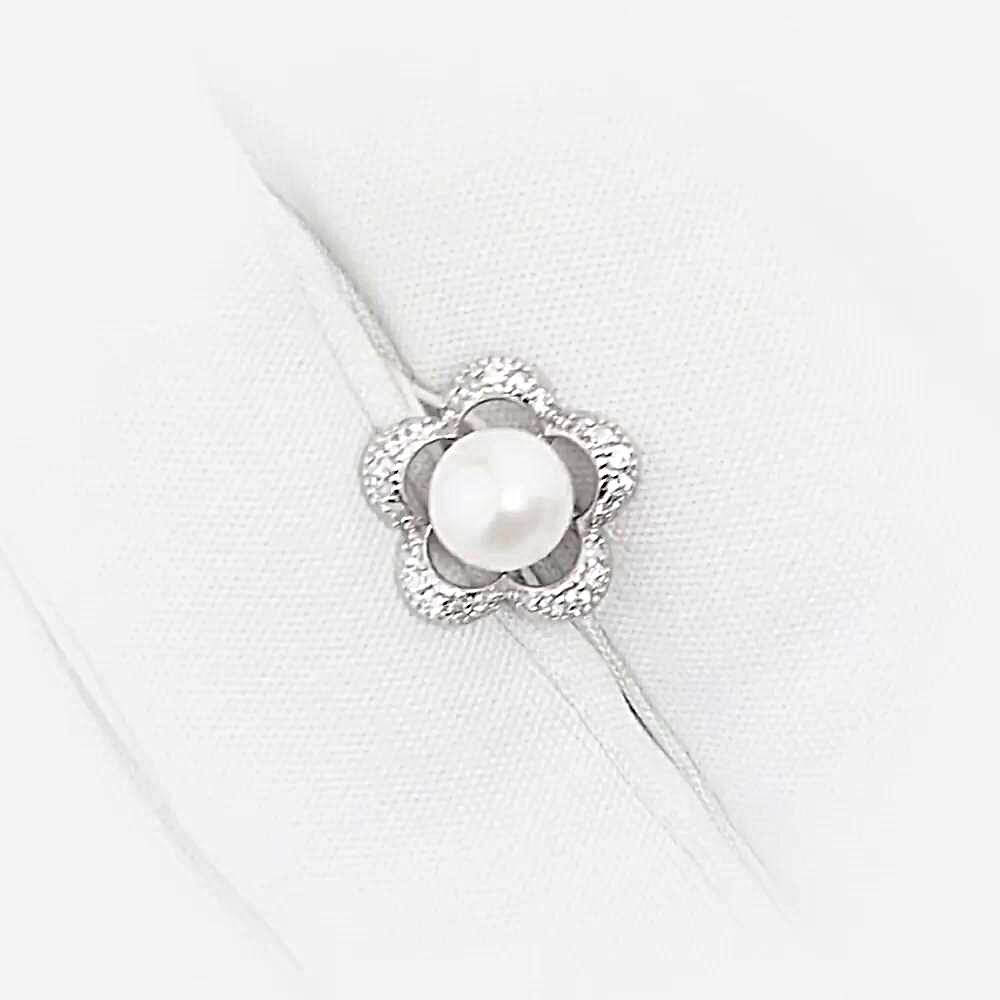 Подвес с культивированным жемчугом и фианитами из белого золота 585 пробы 1