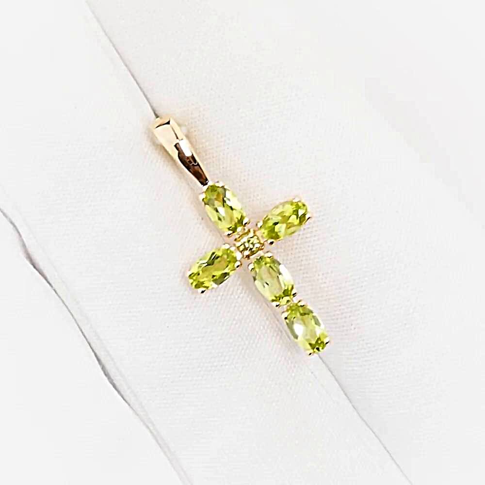 Крестик с хризолитами из красного золота 585 пробы 1