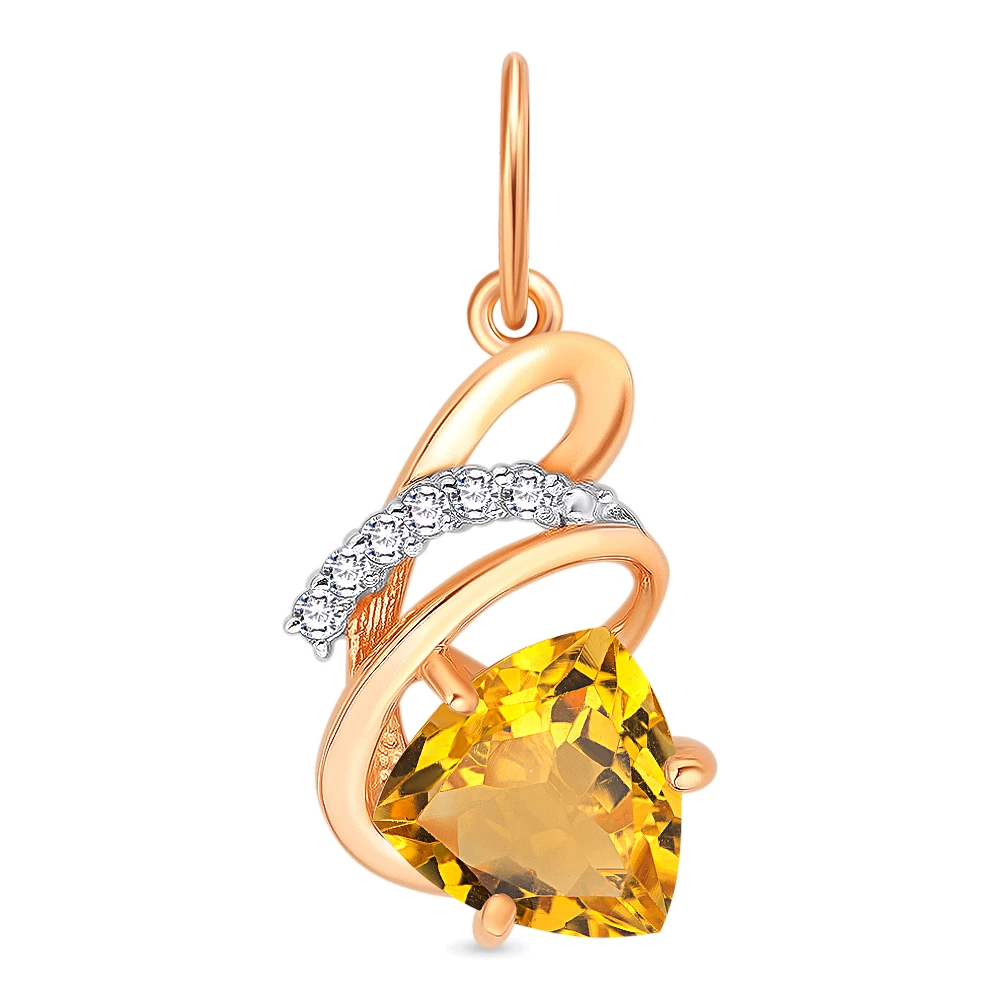 Подвес с цитринами и фианитами из красного золота 585 пробы