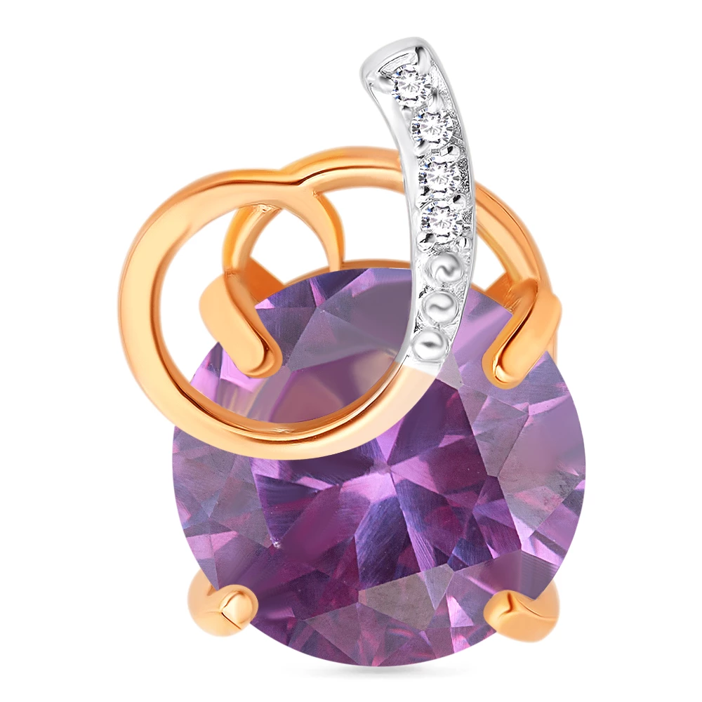 Подвес с александритом синтетическим и фианитами из красного золота 585 пробы