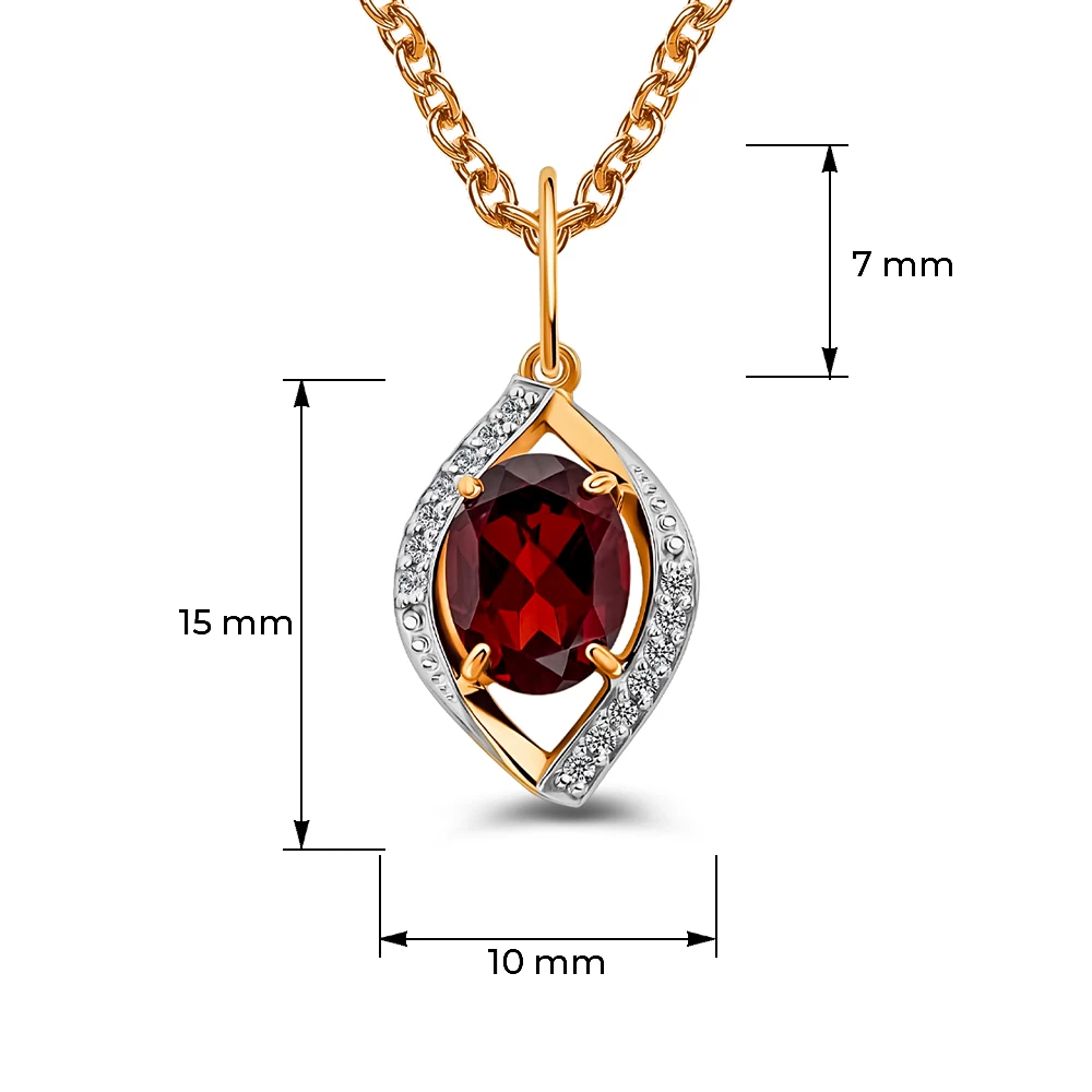 Подвес с гранатами и фианитами из красного золота 585 пробы