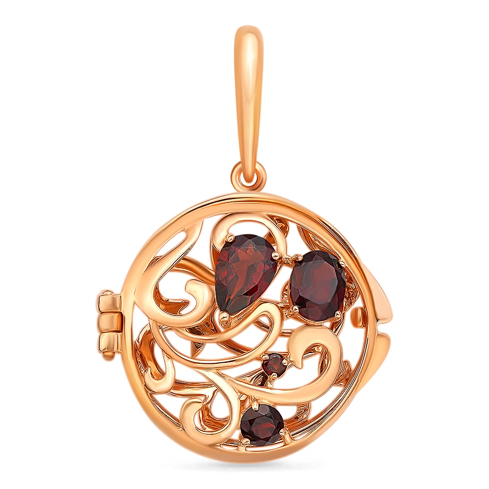 Подвес с гранатами из красного золота 585 пробы