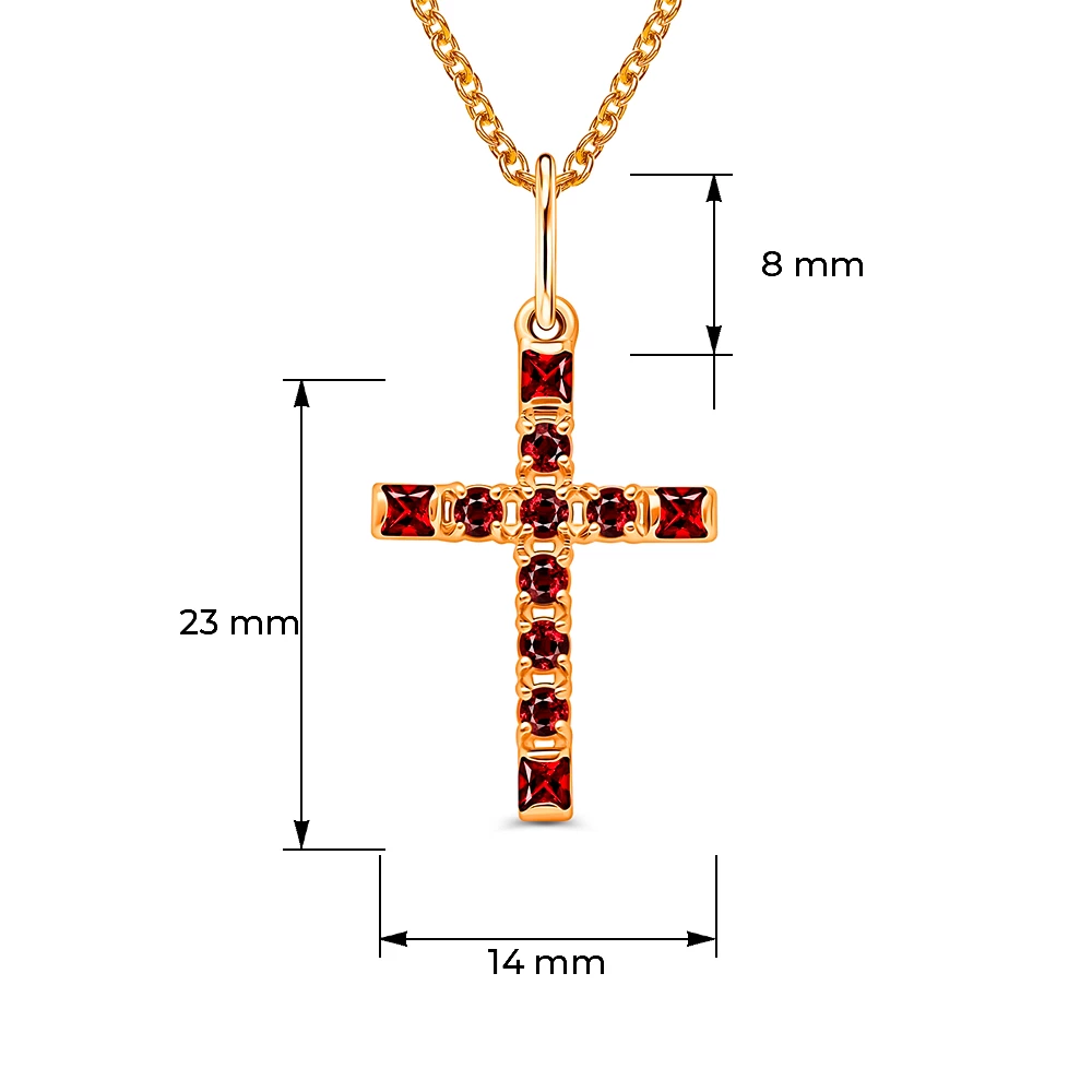 Подвес с гранатами из красного золота 585 пробы