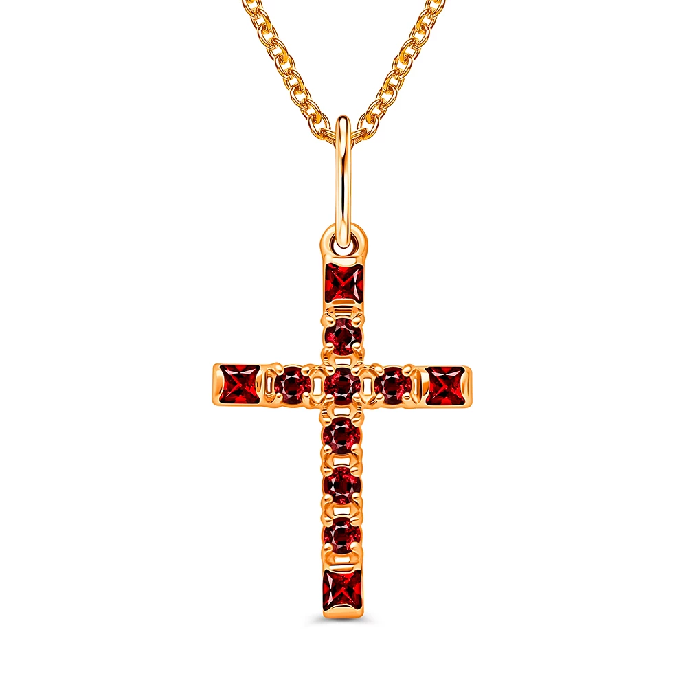 Подвес с гранатами из красного золота 585 пробы