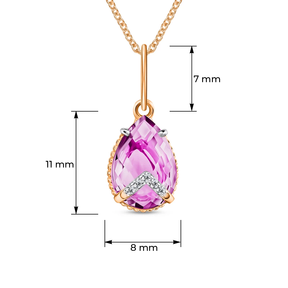 Подвес с аметистами и фианитами из красного золота 375 пробы Подвес с аметистами и фианитами из красного золота 375 пробы