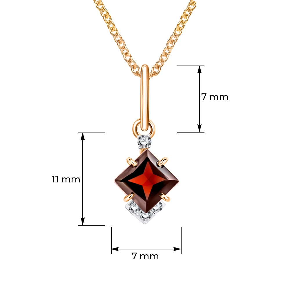 Подвес с гранатами и фианитами из красного золота 375 пробы