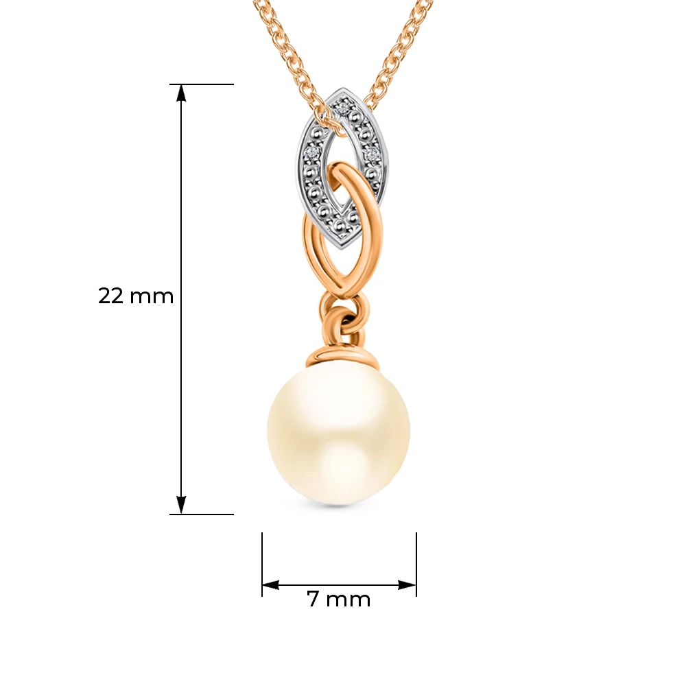 Подвес с культивированным жемчугом и фианитами из красного золота 375 пробы