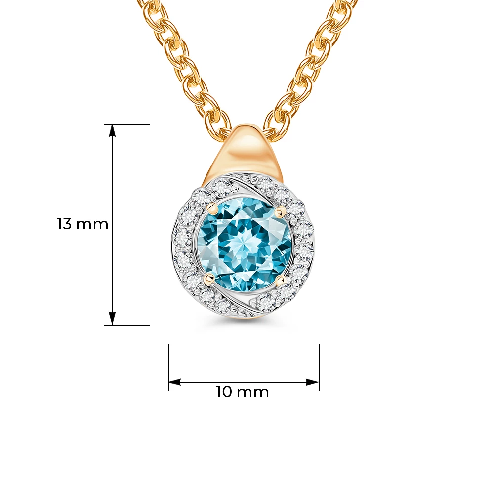 Подвес с топазами и фианитами из красного золота 585 пробы