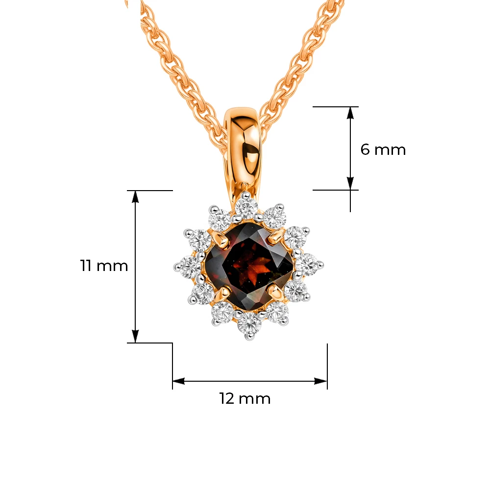 Подвес с гранатами и фианитами из красного золота 585 пробы