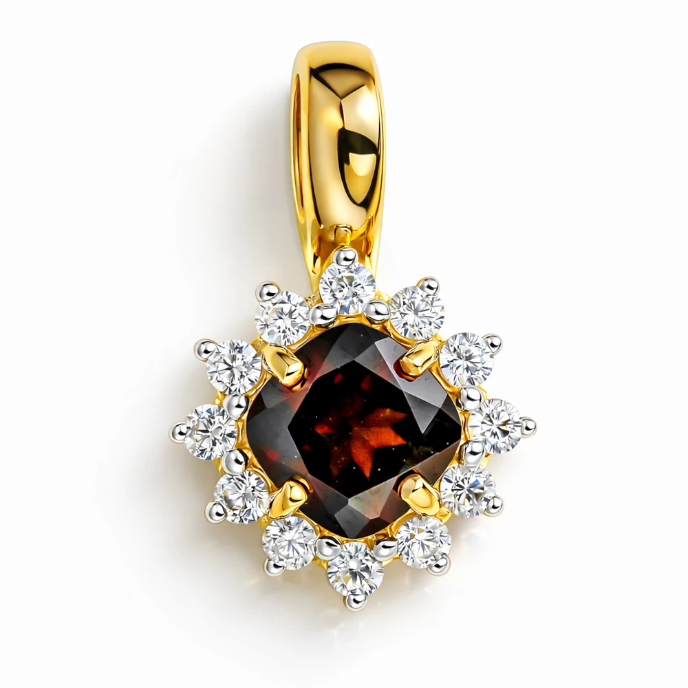 Подвес с гранатами и фианитами из красного золота 585 пробы