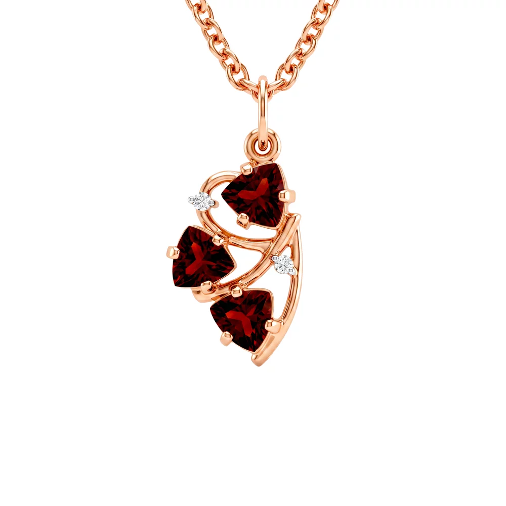 Подвес с гранатами и фианитами из красного золота 585 пробы