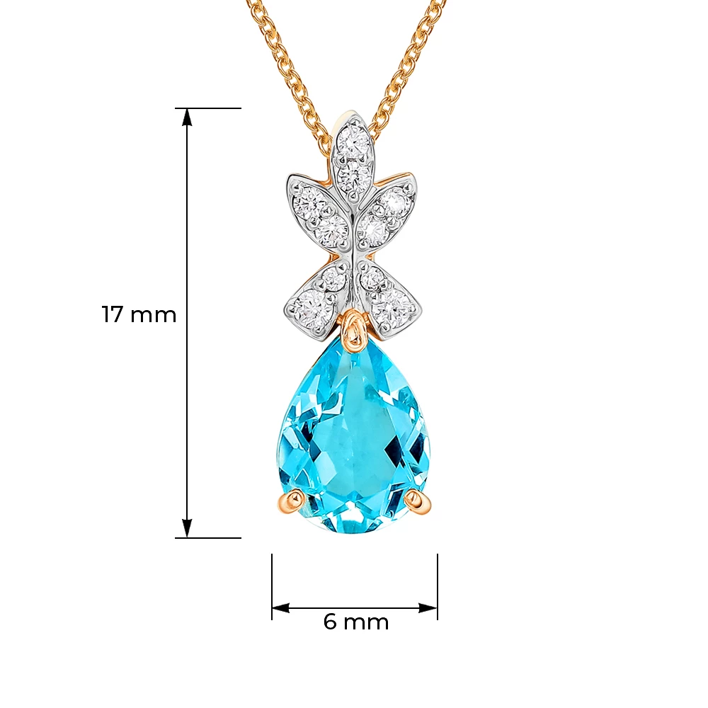 Подвес с топазами и фианитами из красного золота 585 пробы