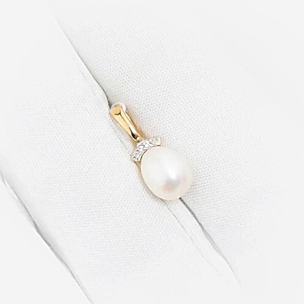 Подвес с культивированным жемчугом и фианитами из красного золота 585 пробы 1