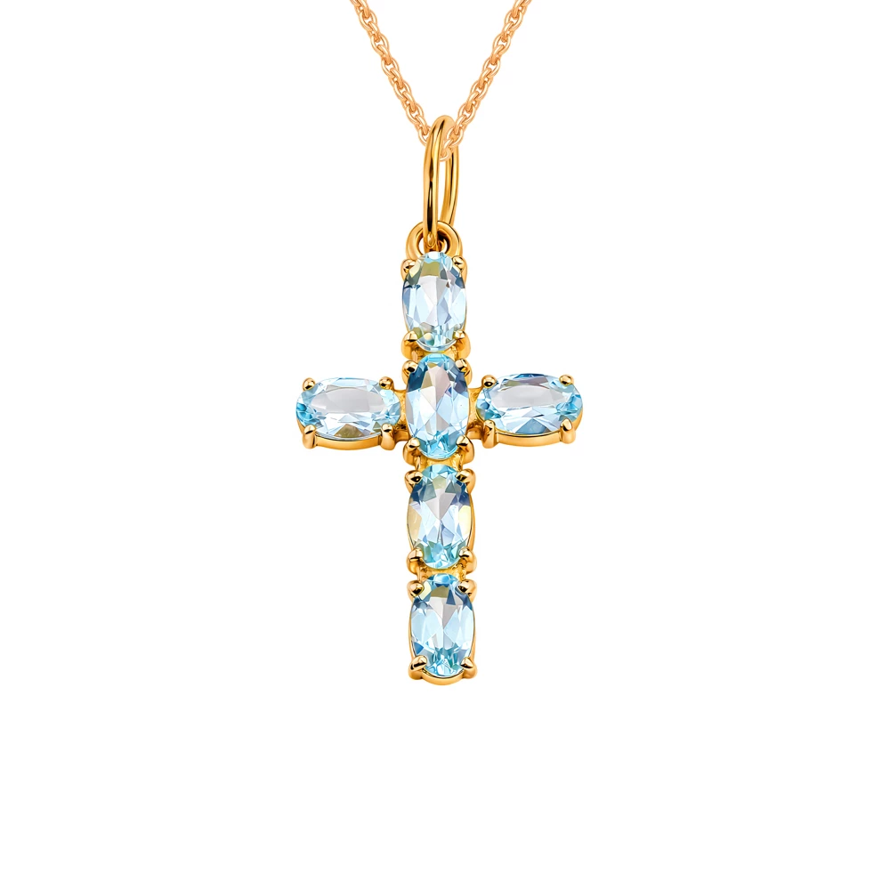 Крестик с топазами из красного золота 585 пробы