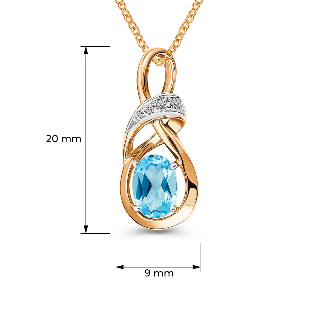 Подвес с топазами и фианитами из красного золота 585 пробы