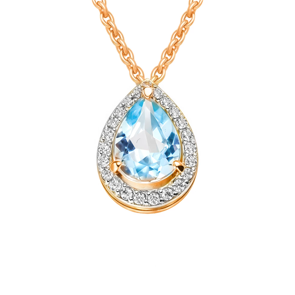 Подвес с топазами и фианитами из красного золота 585 пробы