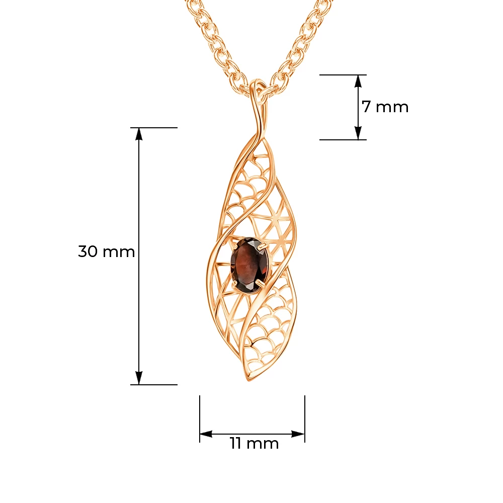 Подвес с гранатом из красного золота 585 пробы