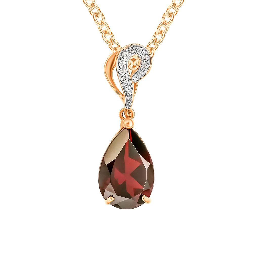 Подвес с гранатами и фианитами из красного золота 585 пробы