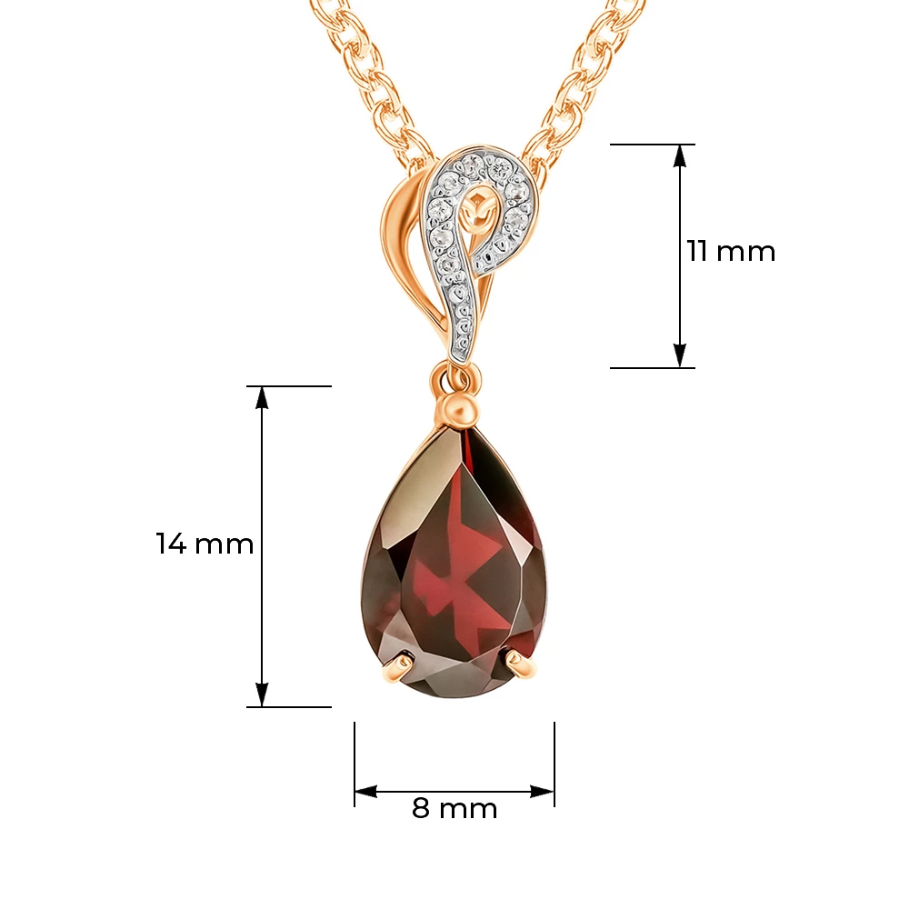 Подвес с гранатами и фианитами из красного золота 585 пробы