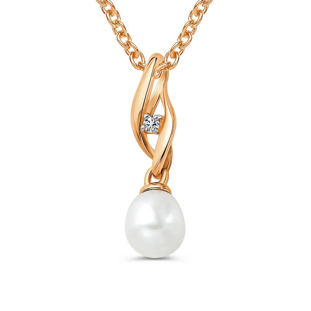 Подвес с культивированным жемчугом и фианитом из красного золота 585 пробы