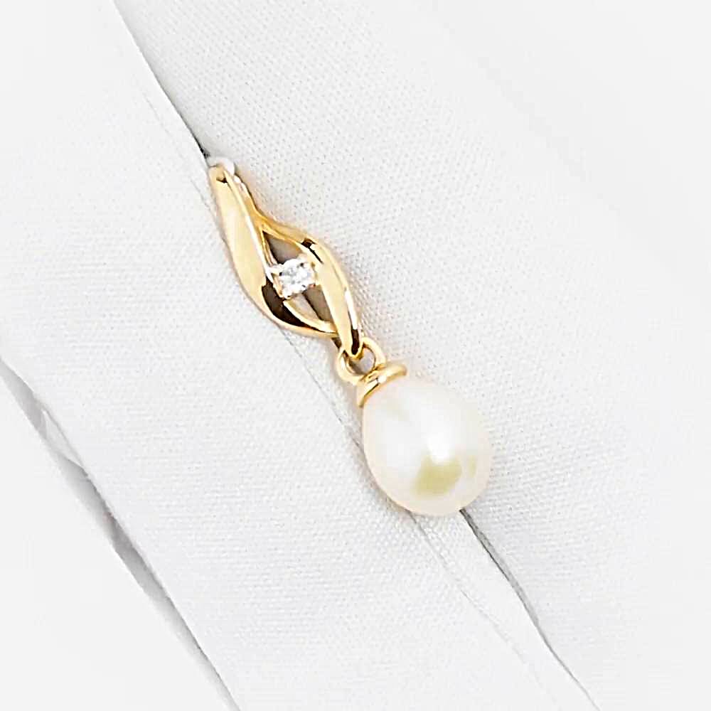 Подвес с культивированным жемчугом и фианитом из красного золота 585 пробы 1