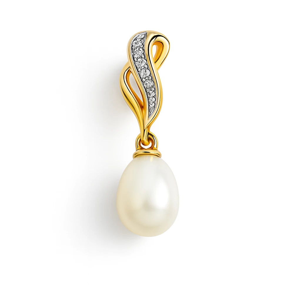 Подвес с культивированным жемчугом и фианитами из красного золота 585 пробы