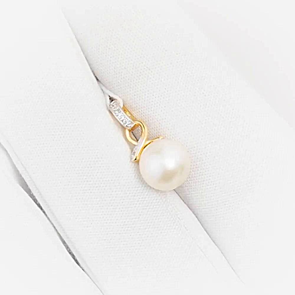 Подвес с культивированным жемчугом и фианитами из красного золота 375 пробы