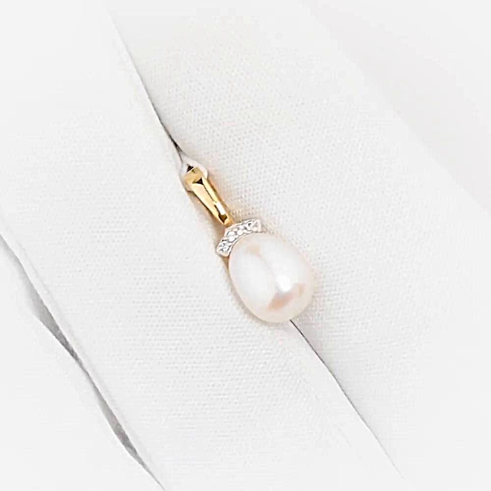 Подвес с культивированным жемчугом и фианитами из красного золота 375 пробы 1