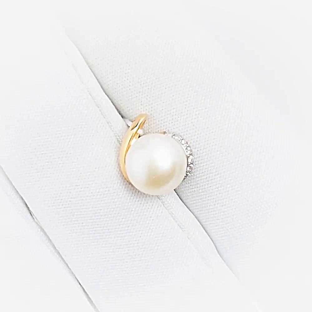 Подвес с культивированным жемчугом и фианитами из красного золота 375 пробы 1