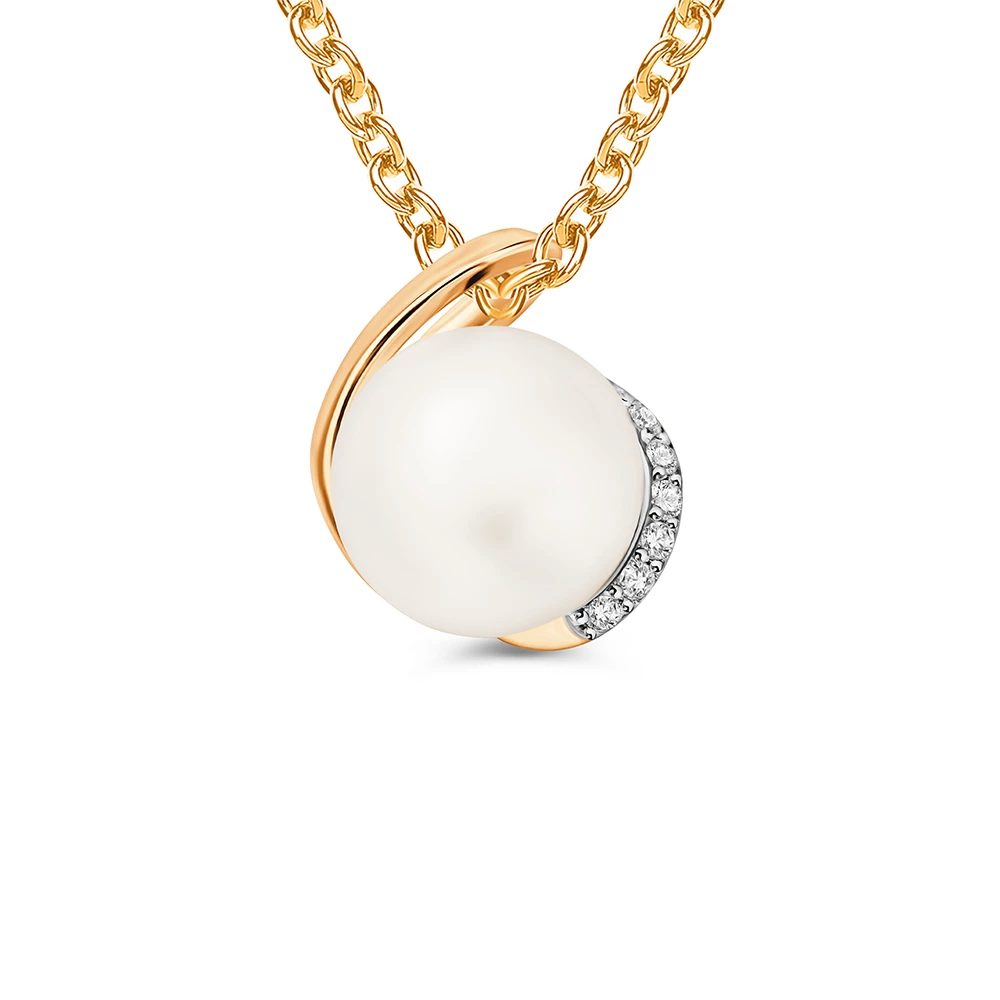 Подвес с культивированным жемчугом и фианитами из красного золота 375 пробы Подвес с культивированным жемчугом и фианитами из красного золота 375 пробы