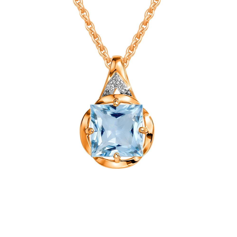 Подвес с топазами и фианитами из красного золота 375 пробы