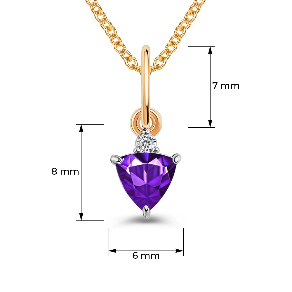 Подвес с аметистом и фианитом из красного золота 375 пробы